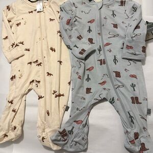 2 pk Unbranded Kids One-Piece Footed Pajama - Cream & Light Blue Western Print